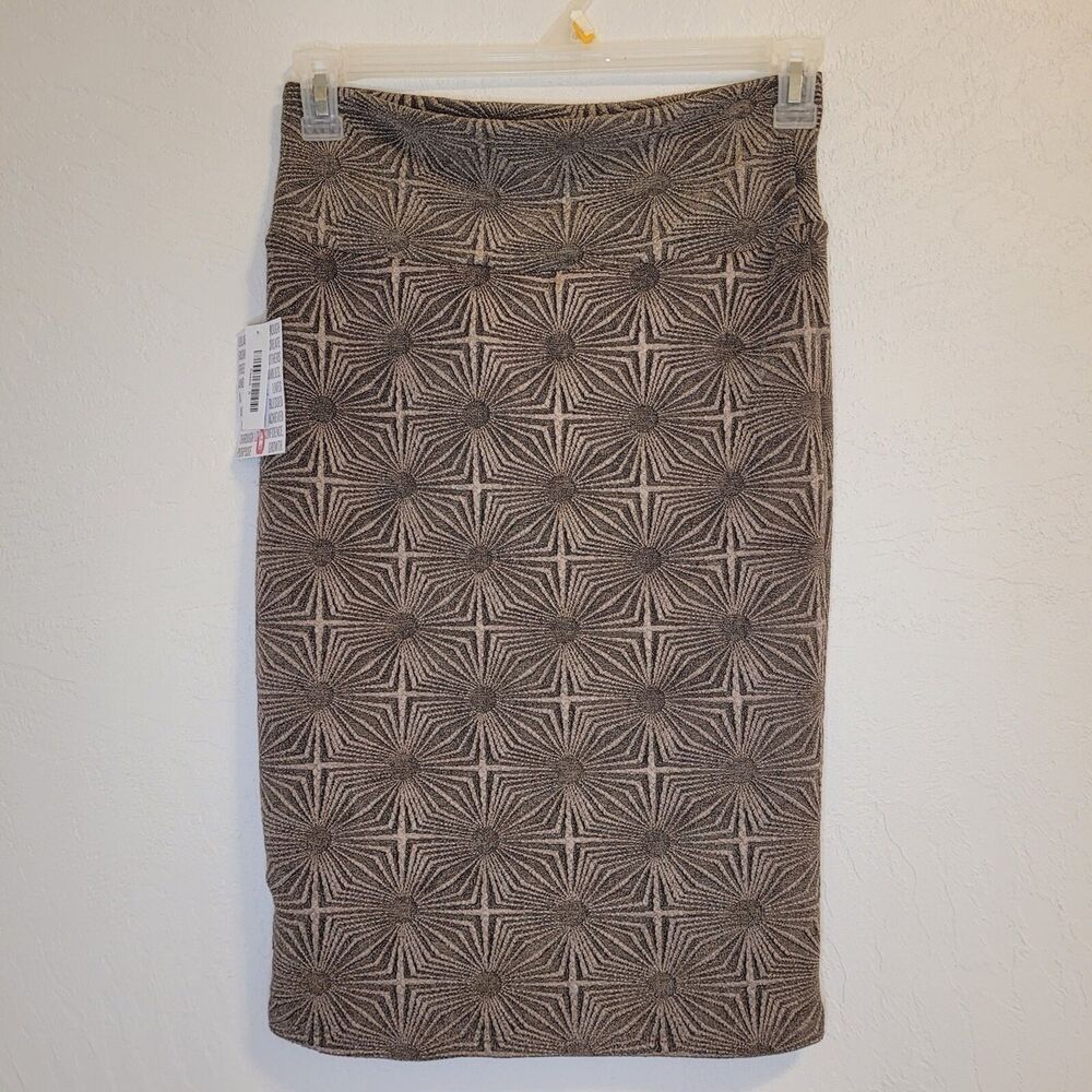 LuLaRoe Cassie Women's Tan Stretch Pencil Skirt Size Small Sunburst Pattern NWT